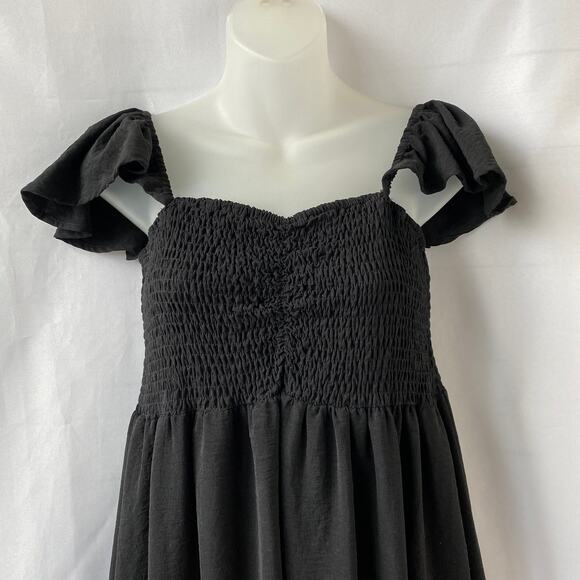 Anna Kaci Milkmaid Maxi Dress M Black Smocked Flutter Sleeve Fairy Whimsigoth - Picture 3 of 11